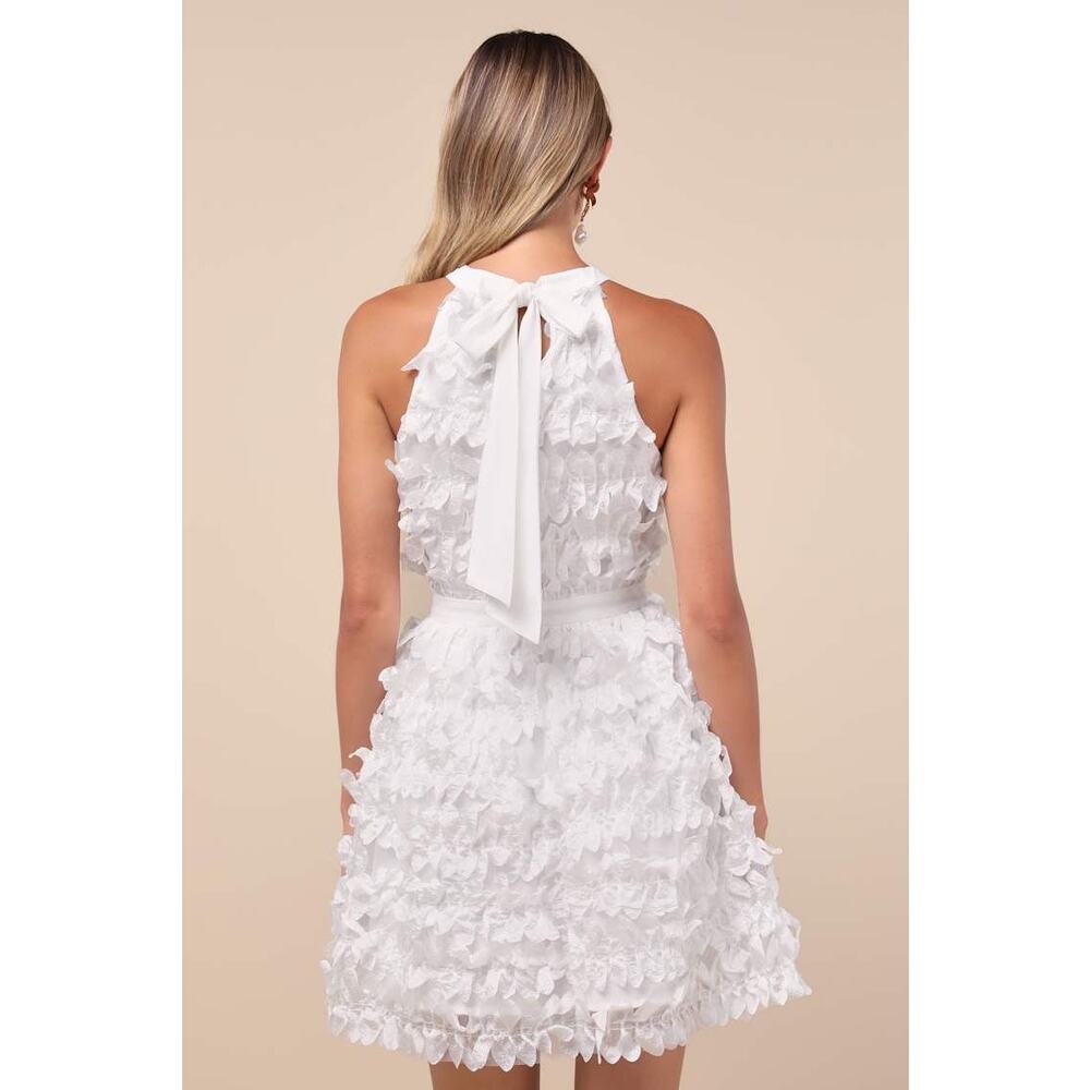 NWT Lulus Dearly Adored White Applique Halter Sleeveless Mini Dress Cocktail L - Picture 3 of 8